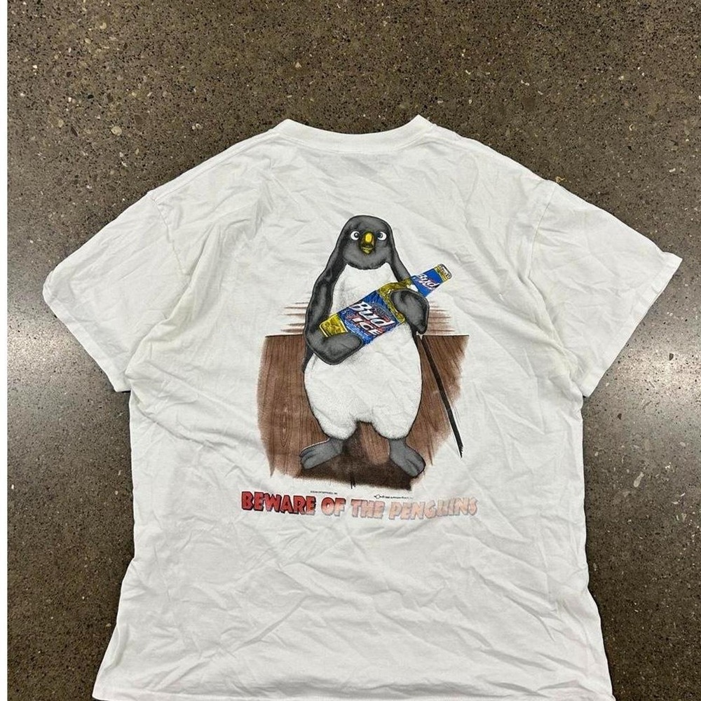 Vintage 90s Bud Ice Penguin Single Stitch Promo T-Shirt (Size XL) Made USA Beer